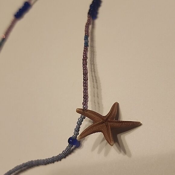 Sterling Silver Double Heart Pendant On Beaded Beach Theme Starfish Necklace - Picture 3 of 6